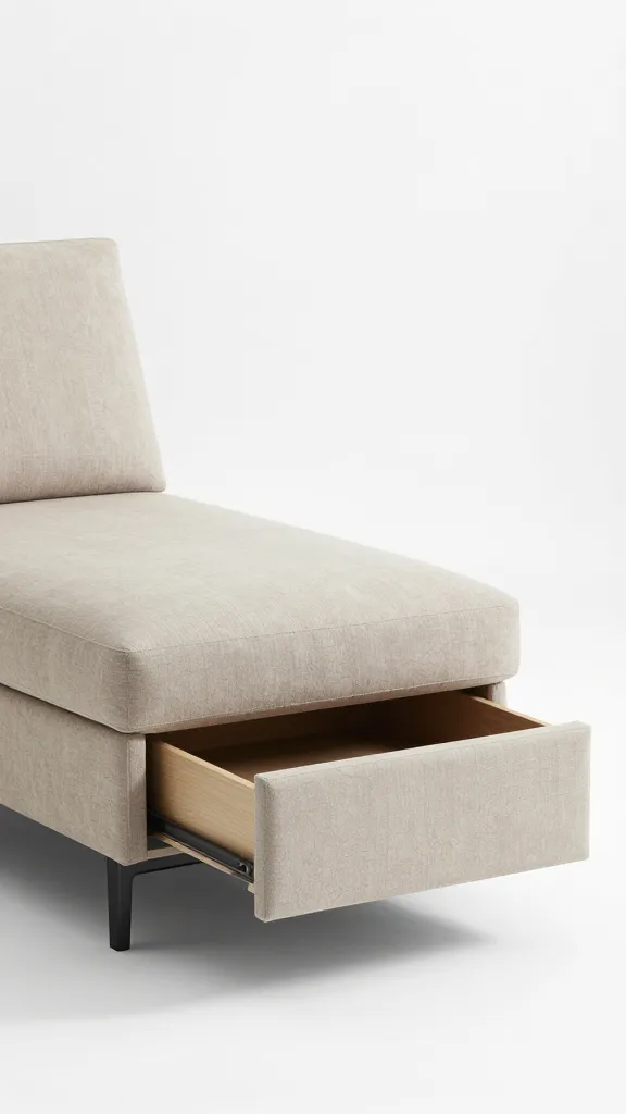 single low-profile chaise module with hidden storage drawer
