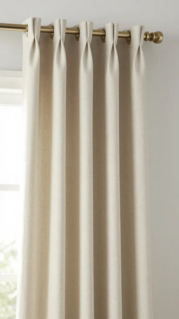 high-mounted curtain rod detail with long linen drape