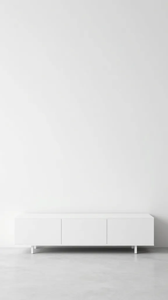 minimalist media console centered on calm white wall