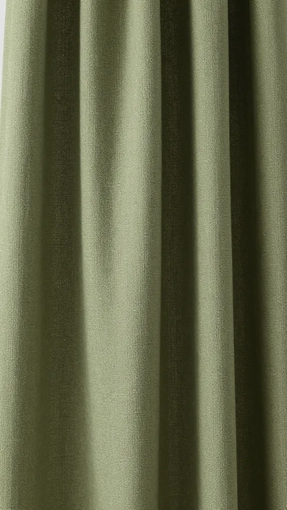 olive green linen curtain texture, soft natural light closeup