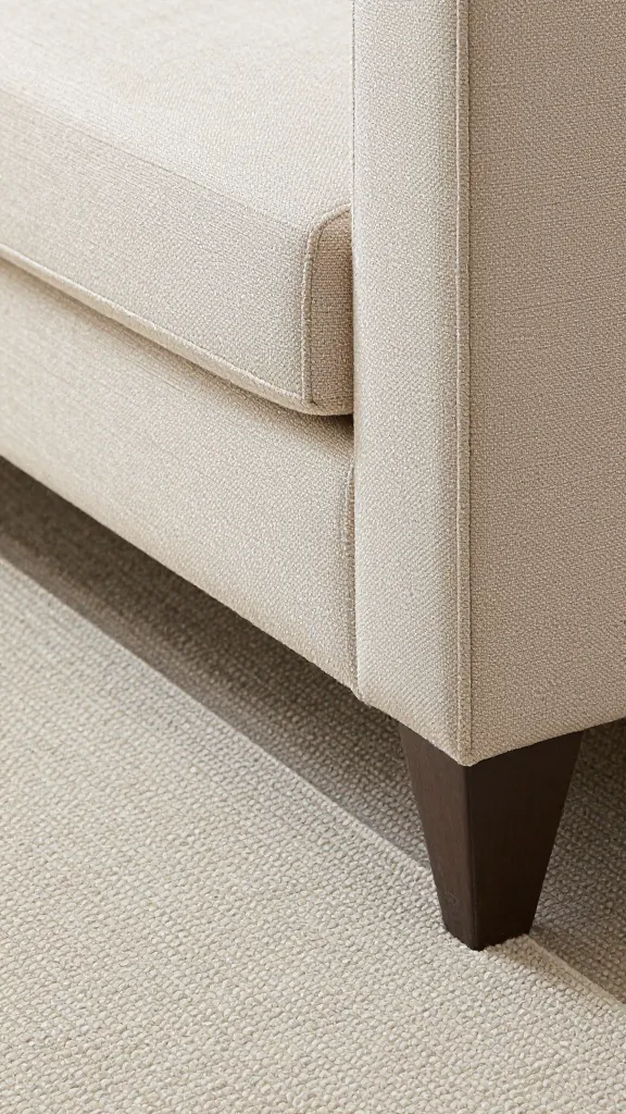 detailed shot of 8x10 neutral rug edge under sofa