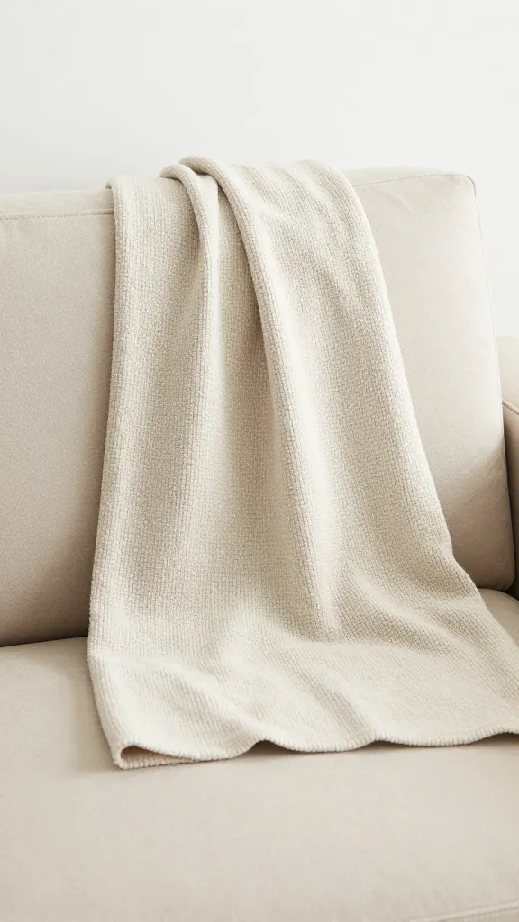 closeup bouclé throw on oat-colored minimalist sofa