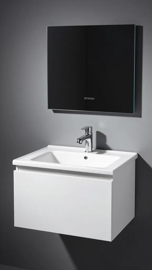 slim 18-inch wall-mounted vanity, soft-close drawer ajar