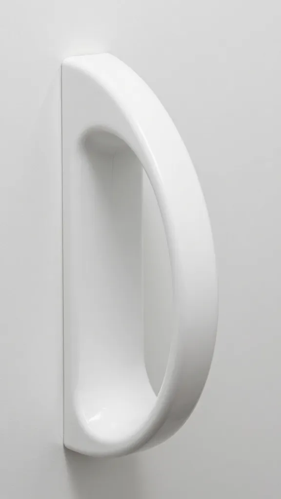 wall-mounted elongated toilet side profile, matte white, closeup