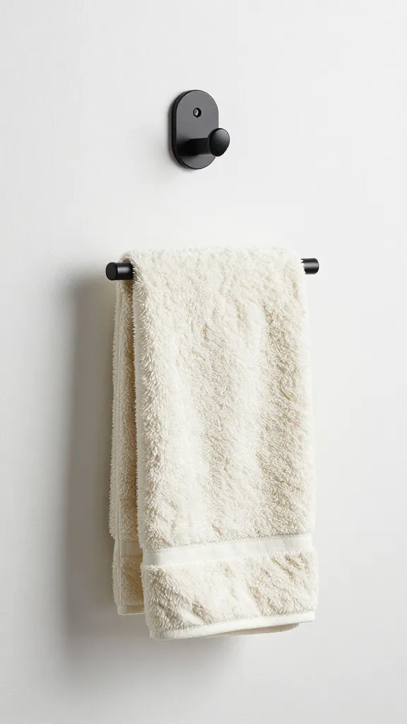 matte black wall hook with single rolled hand towel