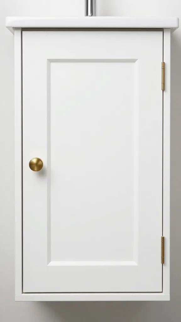 white over-the-toilet cabinet with brass knob, closed door