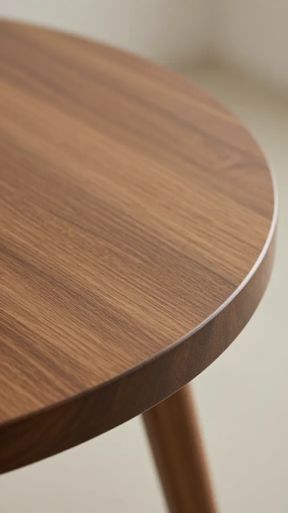 walnut oval dining tabletop edge, matte oil finish macro
