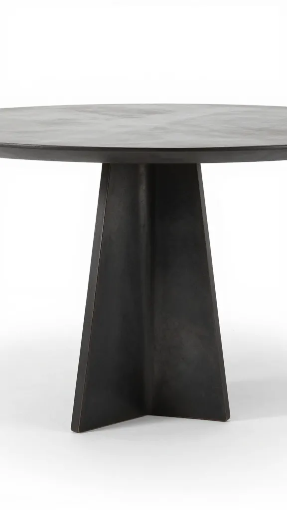 sculptural blackened-steel table base, studio lighting detail