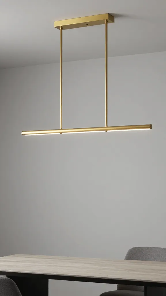 brass linear chandelier on dimmer over rectangular table