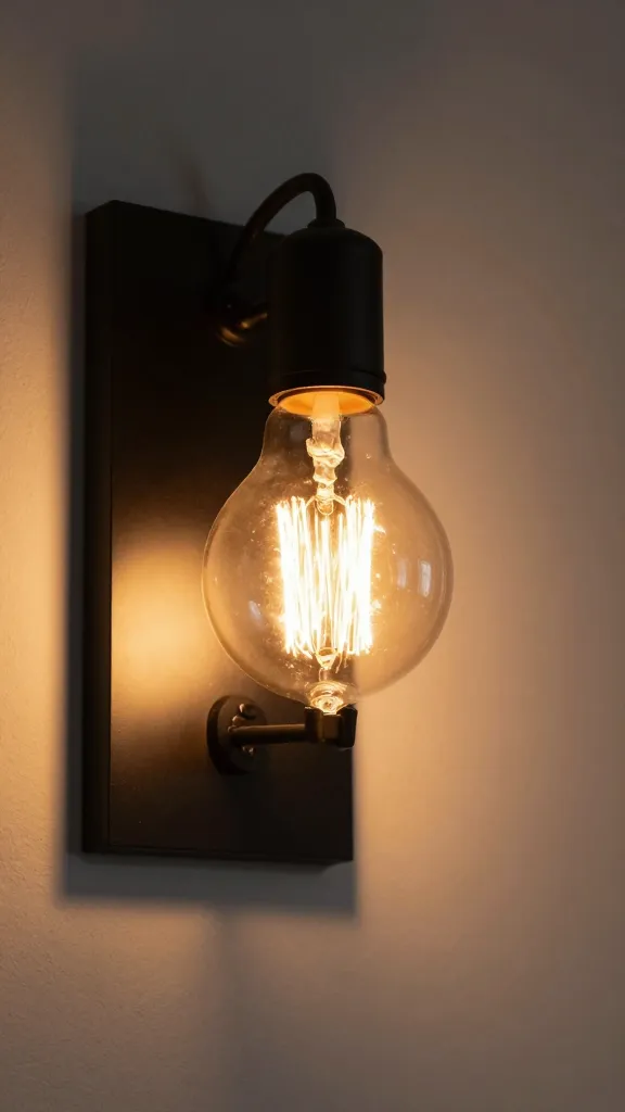 warm 2700K Edison bulb glowing in black sconce