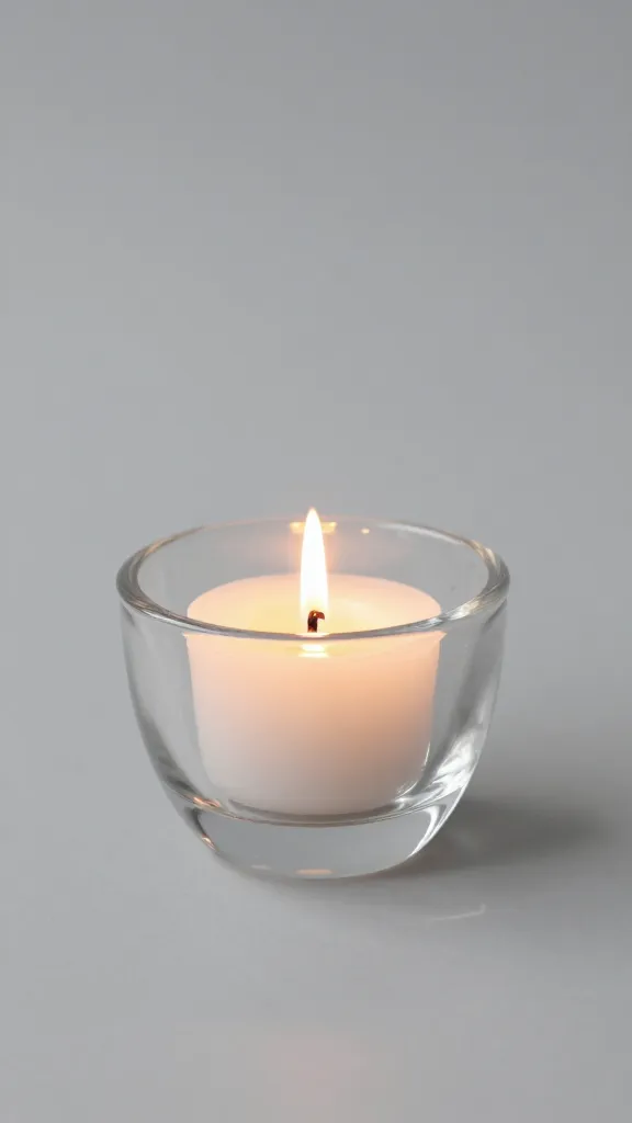 lit taper candle in crystal holder, shallow depth