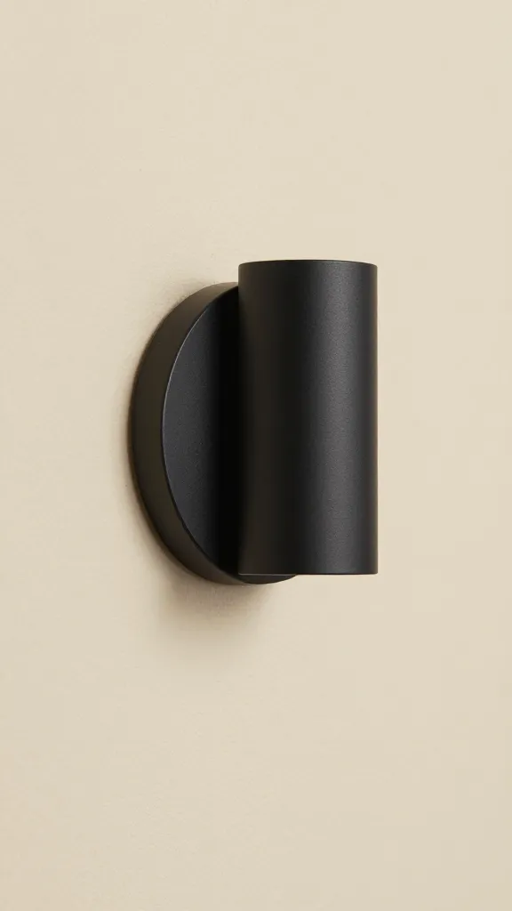 closeup cream-painted wall with matte black sconce