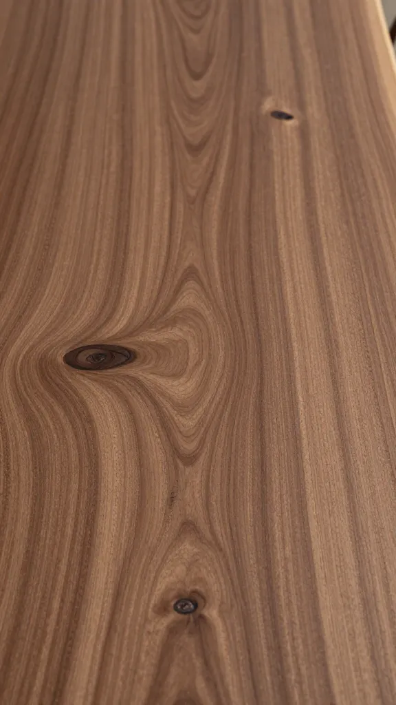 closeup live-edge walnut dining table with natural knots