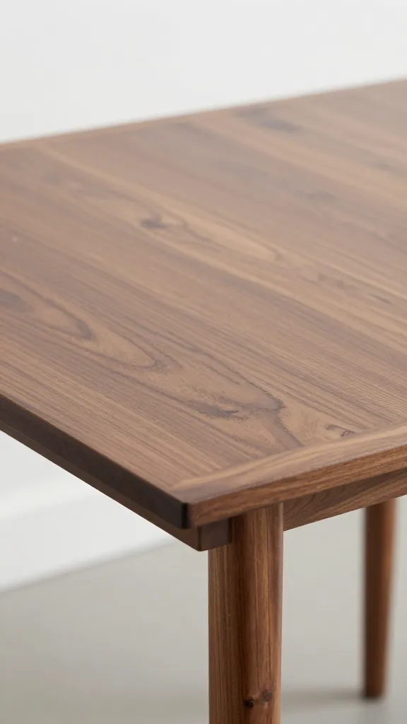 closeup drop-leaf walnut table with one leaf raised