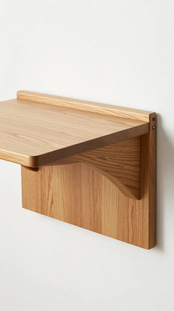 closeup wall-mounted drop-leaf table, oak, folded flat