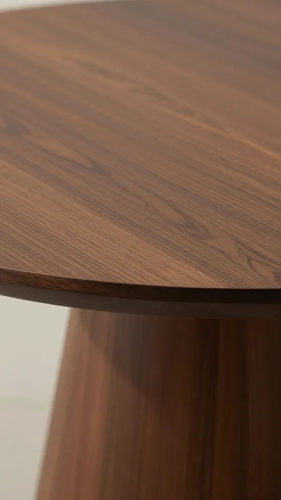 closeup of 36-inch round pedestal dining table edge