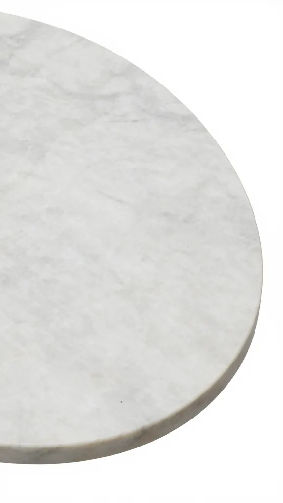 oval marble tabletop corner, soft beveled edge detail