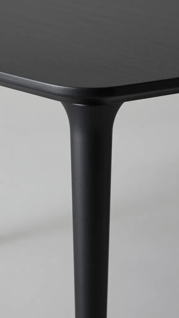 brushed matte black metal dining table base detail