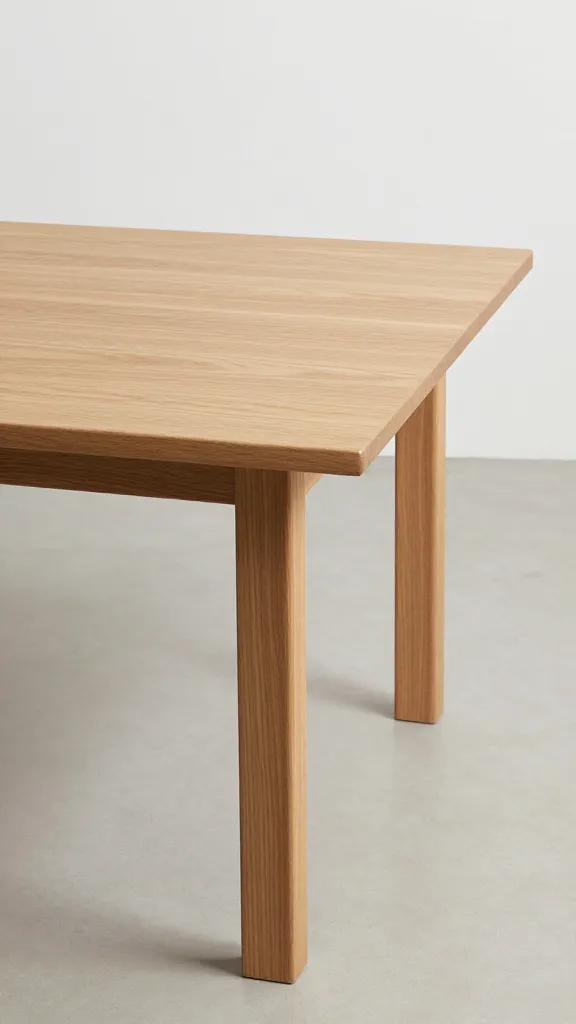 oversized simple oak table corner with chamfered edge