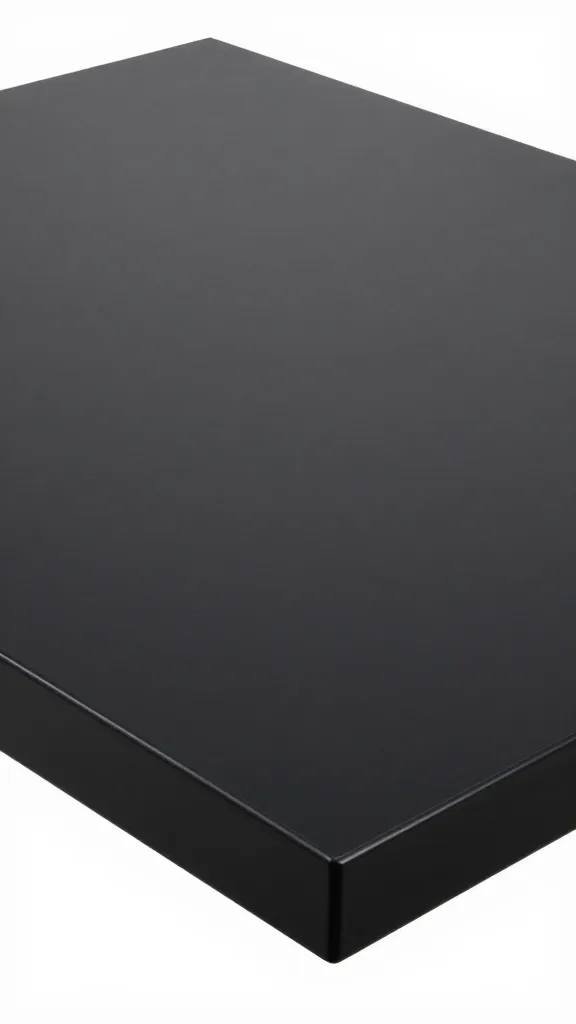 Matte black racetrack table top, soft reflection detail