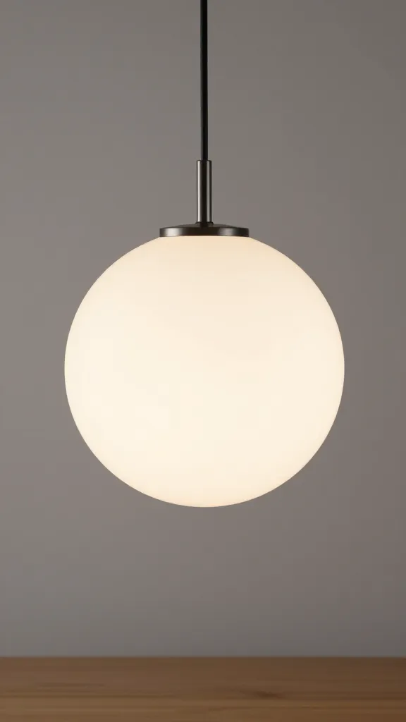dimmable globe pendant centered 32 inches above table, closeup